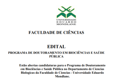 Edital de Doutoramento em Biociências e Saúde Publica Universidade Eduardo Mondlane (UEM) 2022