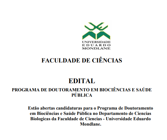 Edital de Doutoramento em Biociências e Saúde Publica Universidade Eduardo Mondlane (UEM) 2022