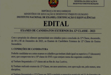 Edital Exames De Candidatos Externos Da 12a Classe 2023